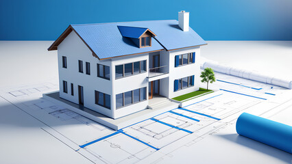 Wall Mural - Innovative Architecture: Detailed 3D Model House and Blueprint Design