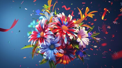 Wall Mural - 4th of July patriotic flowers bouquet