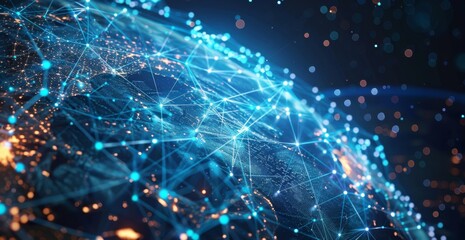 Wall Mural - global network concept, with visualization lines representing connections, glowing, earth