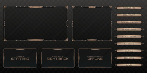 Wall Mural - Live Stream Overlay Webcam Screen Frame and Stream Alert GUI Panels with Metallic Black and Brown Colored for Gaming and Video Streaming Platforms