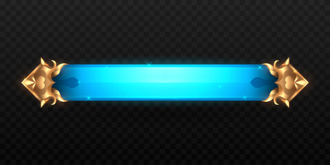 Wall Mural - elegant gold and neon blue game title banner lower third for fantasy game ui design