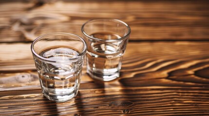 Sticker - Vodka in shot glasses on wooden background