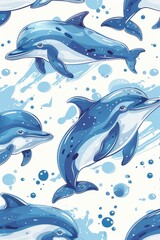 Wall Mural - dolphin pattern. cartoon doodle character illustration wallpaper design. ai generated