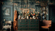 © Edi - antique furniture with flowers in a room created with Generative AI technology