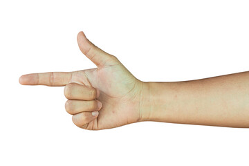 Wall Mural - Female hand point gesture Isolated on transparent background, PNG File.