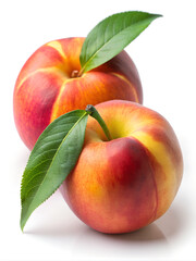 Wall Mural - Ripe peaches on a white background.