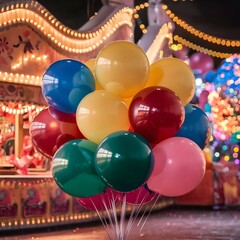 Happy Birthday Celebration with Colorful Balloons at a Funfair Event