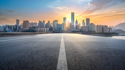 Poster - Empty asphalt road and Chongqing city skyline and buildings at sunsetChina : Generative AI