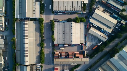 Leinwandbilder - Aerial view of goods warehouses and logistics center in industrial city zone from above : Generative AI