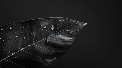 Aufkleber - water droplets on a leaf in black and white Leaf texture detail black and white low key effect : Generative AI
