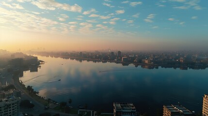 Fototapete - Modern Cairo downtown aerial view over the Nile Egypt : Generative AI
