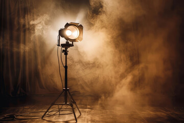 Retro spotlight in studio photography scene background with smoke
