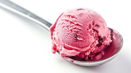 Aufkleber - Scoop of cherry or strawberry ice cream isolated on white background macro : Generative AI