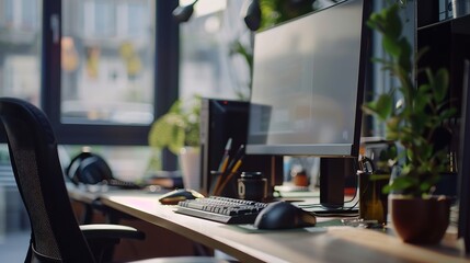 Aufkleber - Business professional working with computer on their desks in the office : Generative AI