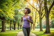 © N7 - 'Active Lifestyle: Black Woman Jogging in Park'
