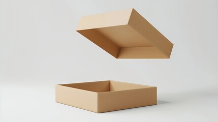 Aufkleber - Open paper box and levitating lid on white background isolated : Generative AI
