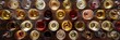 © Elmira - A symmetrical arrangement of various wine glasses and alcohol bottles viewed from above, showcasing a diverse selection of beverages