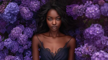 Wall Mural - Sleek Sophistication: Dark-Skinned Model in Amethyst Violet