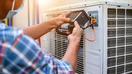 Technician Repairing Air Conditioning Unit System HVAC Service : Generative AI