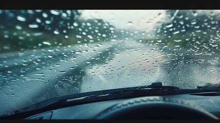 Poster - Water droplets or condensation on the windshield : Generative AI