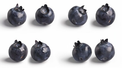 Poster - Isolated blueberries Collection of nine blueberry fruits isolated on white background with clipping path : Generative AI