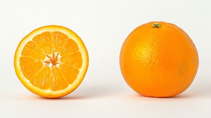 Poster - One whole orange and one halved isolated over white Fresh fruits healthy eating : Generative AI