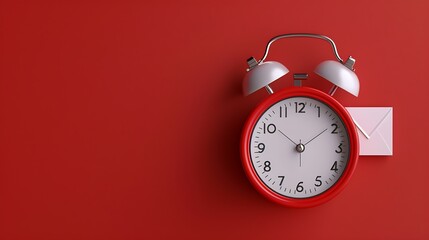 Aufkleber - Alarm clock with White notification message mail envelopes on red background Creative minimalism layout : Generative AI
