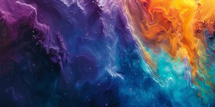 Abstract liquid swirl art in blue, purple, and orange hues, blending dynamic colors into modern creative artwork
