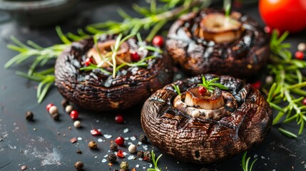 Wall Mural - Gourmet grilled portobello mushrooms with herbs and spices