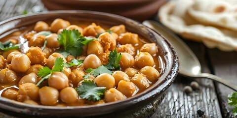 Poster - Traditional Indian Recipe Chole Masala - Spiced Chickpeas. Concept Indian Cuisine, Vegetarian Recipe, Spicy Cooking, Flavorful Herbs