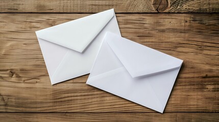 Poster - Blank paper envelopes on wooden table background Front and back side Template for your design Top view : Generative AI
