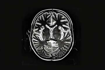 Poster - Black and white MRI scan of a human brain with high contrast.