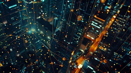Aufkleber - City and network image background : Generative AI