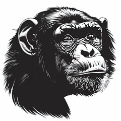 Wall Mural - A black and white drawing of a chimpanzee 's face