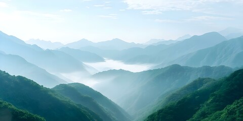 Wall Mural - Photo of mountain range showcasing textures and patterns with fog. Concept Mountain Photography, Textures and Patterns, Foggy Landscapes,