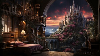 Fantasy Bedroom Mural. Fairytale Castle Landscape. Wall art, Fantasycore