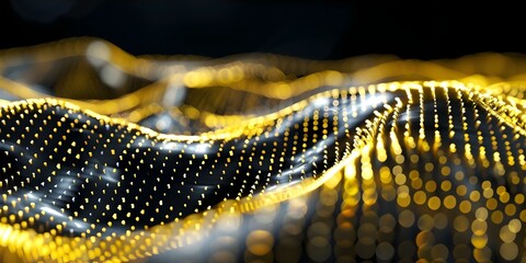Aufkleber - Yellow abstract digital grid pattern with flowing particles modern technology concept. Concept Abstract Art, Digital Grid, Flowing Particles, Modern Technology, Yellow Theme