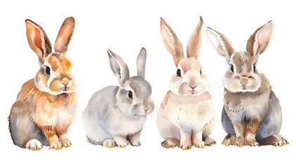 Wall Mural - Collection of cute rabbits watercolor isolated on a white background