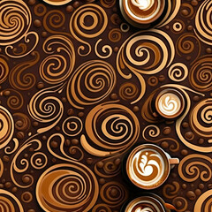Wall Mural - Abstract coffee art pattern, digital rendering, intricate swirls and patterns, high quality, modern