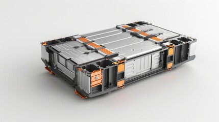 Electric vehicle battery pack on a clean white background with detailed component labeling