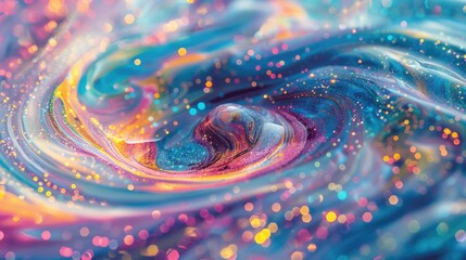 Poster - A vibrant and abstract design featuring a colorful swirl of paint on a bright blue background