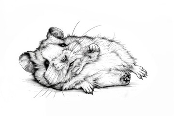 Wall Mural - A simple black and white drawing of a hamster