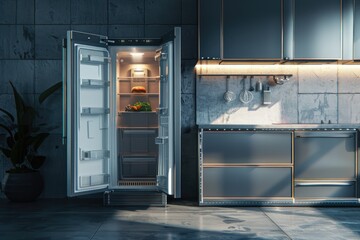 Wall Mural - A refrigerator sits in a kitchen next to a potted plant, offering a glimpse into everyday life