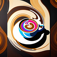 Wall Mural - Abstract coffee art pattern, digital rendering, intricate swirls and patterns, high quality, modern, warm earthy tones, ambient lighting