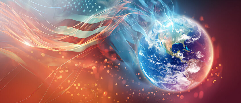 Earth in space USA flag style abstract 