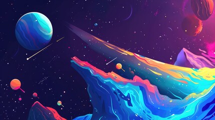 Wall Mural - Colorful web banner for outer space in modern isometric style