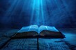© Ева Поликарпова - A biblical book lying open on a wooden surface, ideal for illustrations or graphics related to faith, spirituality, or learning