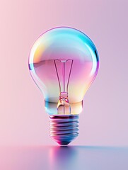 A holographic lightbulb on a pink background.