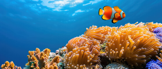 Wall Mural - A colorful coral reef with a bright orange