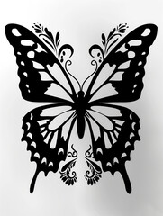 Wall Mural - A black and white butterfly with a floral design on its wings